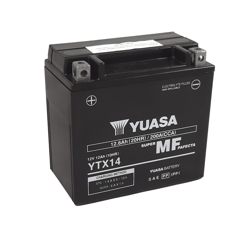 Batterie YUASA YTX14 FA AGM sans entretien activée en usine pour moto et scooter 12V 12Ah