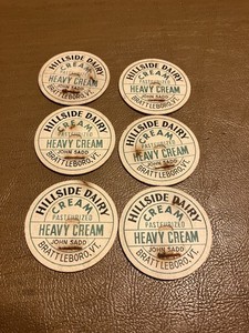 Lot of 6 Hillside Dairy Brattleboro,VT.Milk Caps 