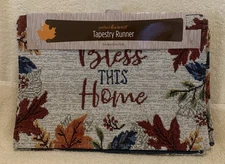 Old East Main Co BLESS THIS HOME PERFECT HARVEST Tapestry Table Runner 13x68-NEW
