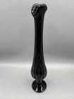 Vintage Fenton Glass Black Amethyst Swung Pedestal Bud Vase MCM 12 Inch 1970's