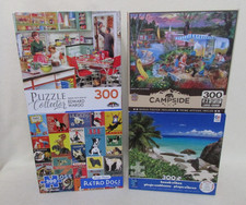 Lot Of 3 Jigsaw Puzzles 300 Piece Retro Dogs/BeachVibes/Baking with Mom/Campside