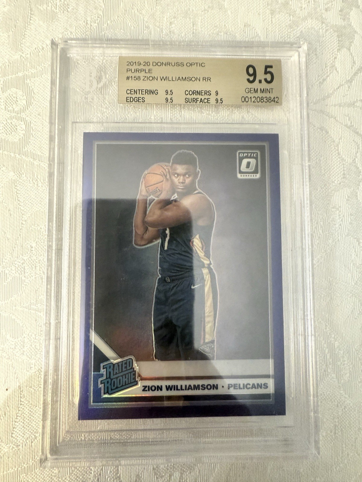 2019-2020 Donruss Optic  Rated Rookie #158 Zion Williamson Purple Holo BGS 9.5