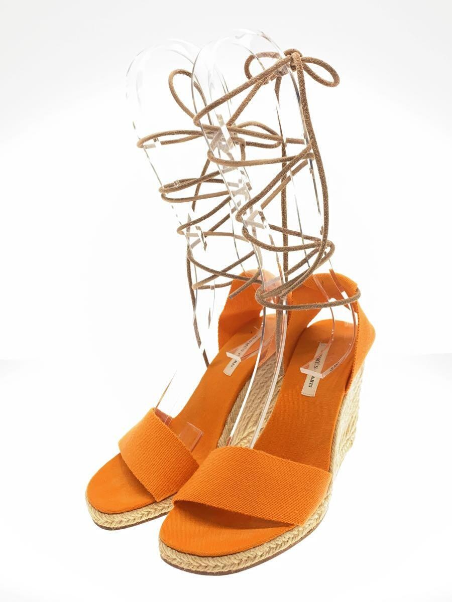 Authentic HERMES Orange Lace-up Wedge Espadrille Sandals EU 36 Preowned