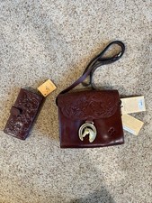 Patricia Nash NWT British Tan Tooled Leather Dante Crossbody Horse Charm /Wallet