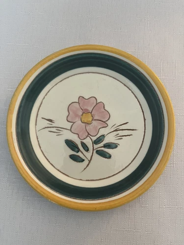Vintage Signed Stangl Pottery 5" Plate, #3698, Single Pink Flower & Stem, EUC