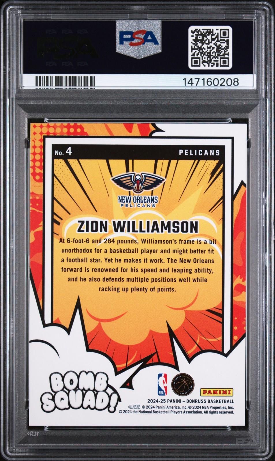 Zion Williamson 2024 Donruss Bomb Squad Blue and Green Laser 19/35 PSA 10 #4 view 2