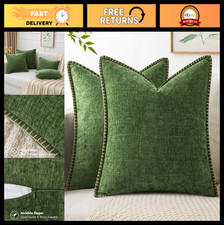 Set of 2 18x18 Inch Moss Green Chenille Throw Pillow Covers - Soft Farmhouse Dec