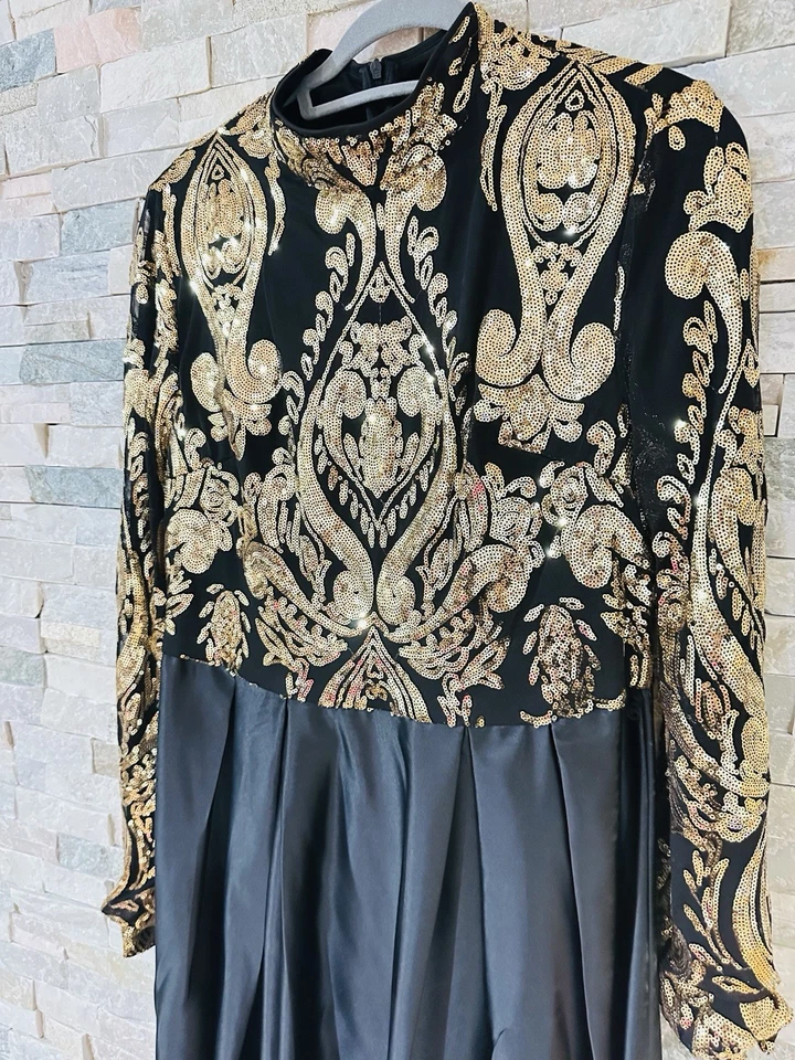 Elegante Vestido de Noche Negro y Dorado Talla XL Nuevo con Etiquetas Modesto Foto 2 de 4