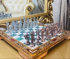 Set scacchi mitologici antichi - scacchiera intarsiata fatta a mano x pezzi g...