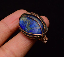 Lapis Lazuli Gemstone Copper Wire Wrapped Handmade Jewelry Ring Size 8
