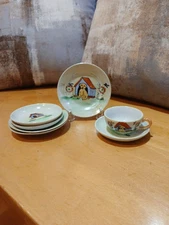 Miniature Porcelain Tea Cup, Saucer & Plate Set