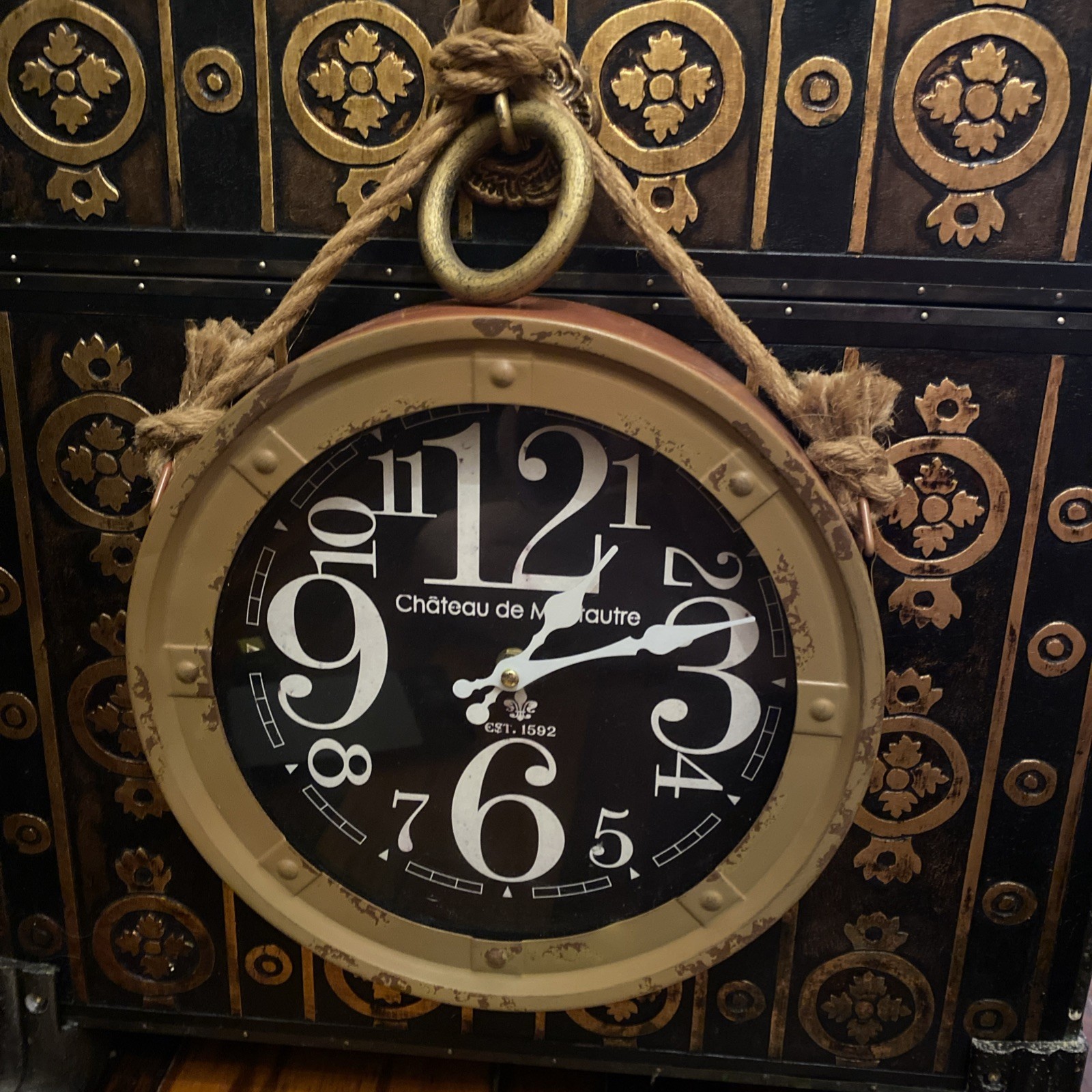 Iron Chateau De Montautre Wall Clock With Rope Hanger Tan Works