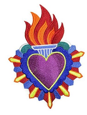 Custom and Unique Milagro Healing Hearts [ Heart and Flame Milagro ] Embroidered