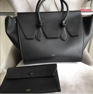 AUTH CELINE TIE KNOT BLACK PEBBLED LEATHER TOTE BAG