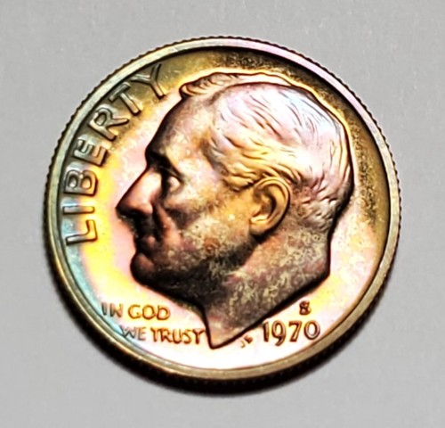 TONED 1970 S ROOSEVELT DIME PROOF UNC #C9495 - Imagen 1 de 2