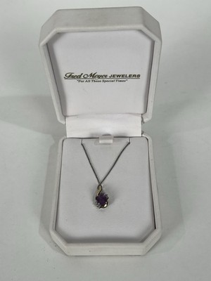 Halskette mit Anhänger 10 Karat Gold und Sterlingsilber lila Amethystfarbe 2,78 g 19,5 Zoll