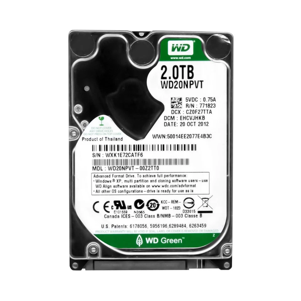 Disco Rigido WD GREEN 2TB 5.4K 8MB SATA II 2.5'' WD20NPVT - Immagine 3 di 3