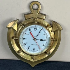 Vintage Ship's Time Brass Quartz Ship Anchor Wall Clock Nautical Marine 10x13