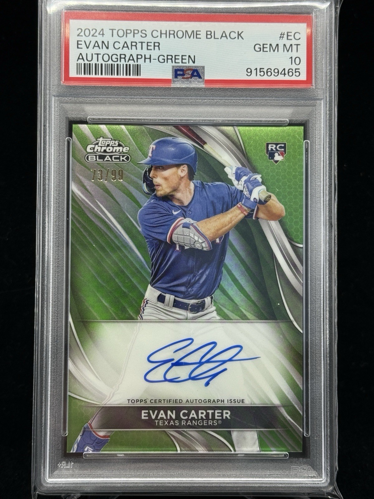 2024 Topps Chrome Black Green Evan Carter /99 Rookie  Auto PSA 10 Autograph RC