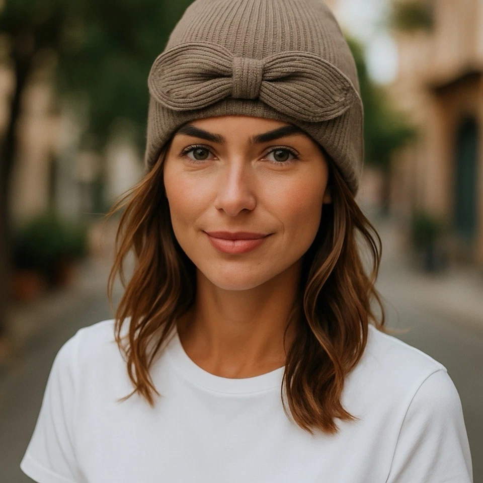 Kate Spade New York NWT Ribbed Bow Winter Beanie Hat Gray - Image 2 of 3