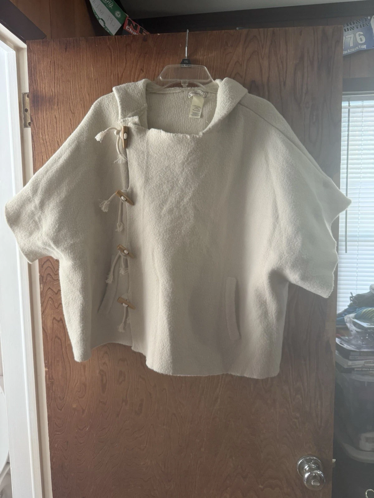Free People Toggle Poncho Cape Jacket Hoodie Cream One Size Oversized Boho NEW