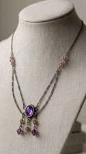 Vintage Whimsigoth Purple Stone Chandelier Dangle Festoon Necklace Gothic Retro Vintage Whimsigoth Purple Stone Chandelier Dangle Festoon Necklace Gothic Retro