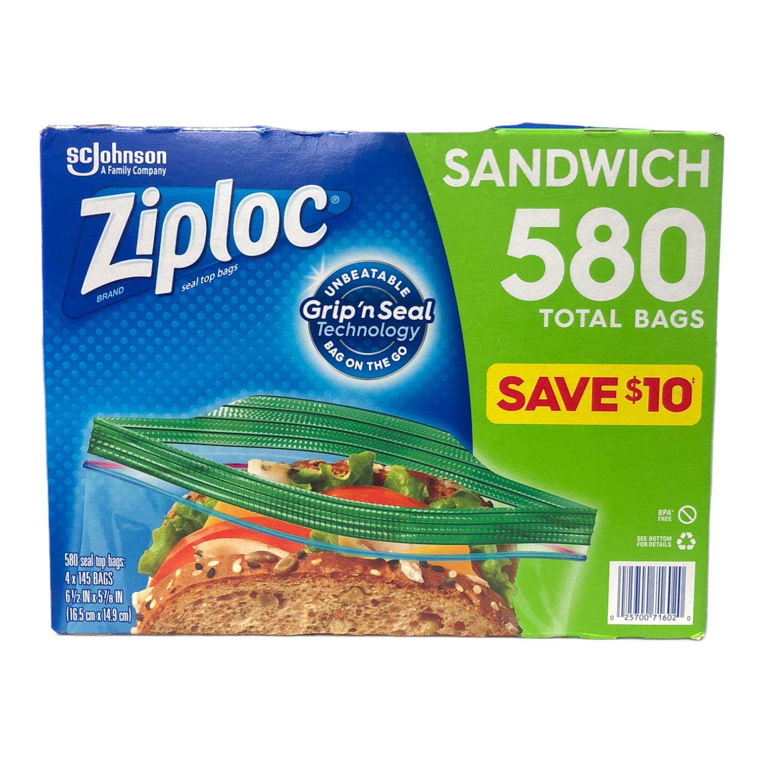 Ziploc Easy Open Tab Seal Top BPA Free Sandwich Bags (580 ct.)