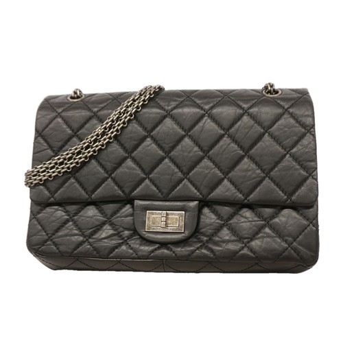 CHANEL Shoulder Bag 2.55/Matelasse W Flap W Chain Maxi Leather Black Silver Hard