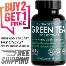 Extra Strength Green Tea 20:1 Extract, 6000 mg Strength, 140 Vegan Capsules