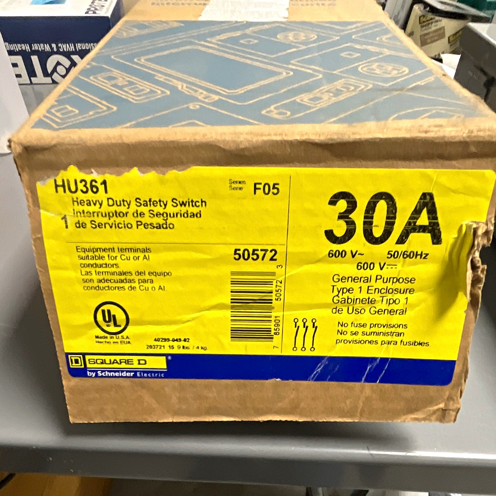 Square D HU361 Heavy Duty Safety Switch 30A 600V 3-Pole Type 1 Enclosure