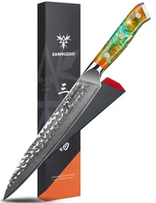 8 Inch Carving Knife, Meat Slicing Knife - Hammered Damascus Steel & Resin Ha...