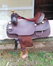 Sella Western JC di qualità. 16" full quarter. Staffe di cuoio. Spedisco. 