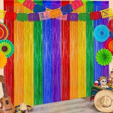Cinco de Mayo Decorations Fiesta Party Decorations Foil Fringe Curtains Backd...
