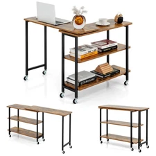 L-shaped Laptop Desk Snack Table 360° Rotatable Sofa Side Table w/Shelf Patented