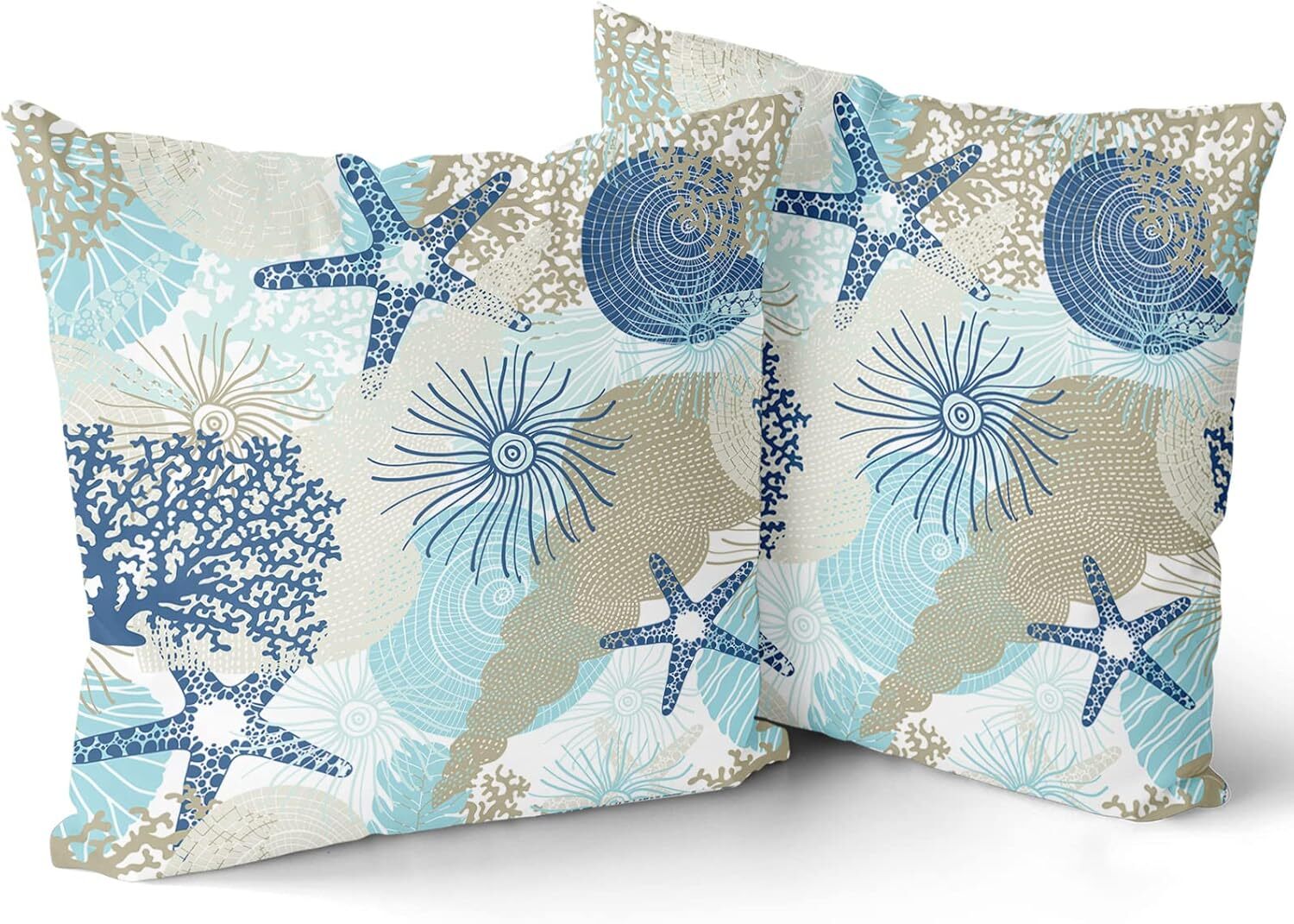 Nautical Coastal Pillow Covers 16X16 in Beach Ocean Themed Decorative Couch Pil