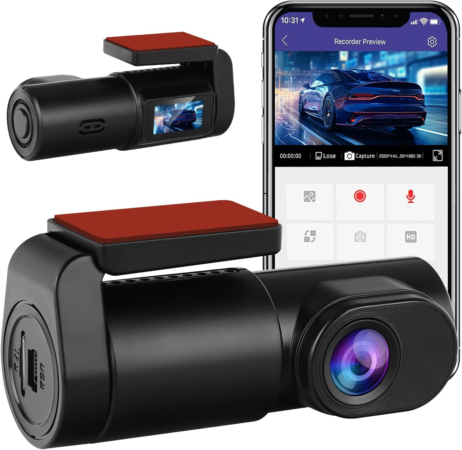 32GB Mini Wifi Dash Cam 1080P 140° Wide-Angle Car Recorder with SD Card-image
