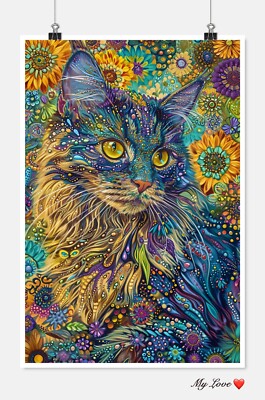 Abstract Cat 1 - Counted Cross Stitch Patterns - Color & BW Symbols