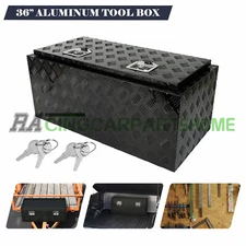 36" Black Aluminum Pickup Truck Trunk Bed Tool Box Trailer Storage + Lock w/ Key