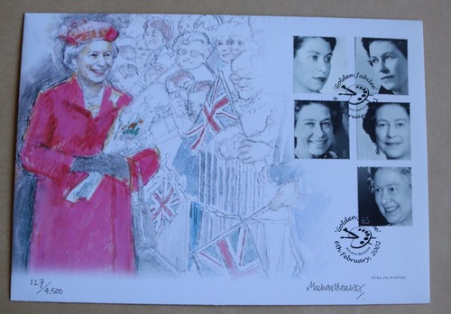 PALETA Queen's golden jubilee westminster fdc h/s artista firmado michael noakes - Imagen 1 de 2