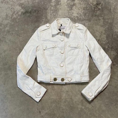 Rachel Zoe Leather Jacket Womens 0 Ivory Cropped Genna Designer Runway Vogue