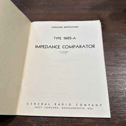 General Radio Type 1605-A Impedance Comparator Operating Instruction 1605-0100-F - Picture 2 of 4