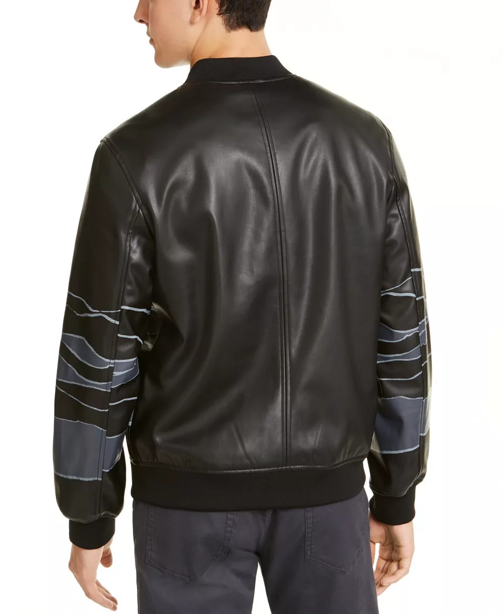 Alfani Men s Faux Leather Bomber Jacket Black Size M eBay
