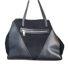 Sondra Roberts Large Black Leather Shoulder Bag Tote, 3 Compartments, Tassel