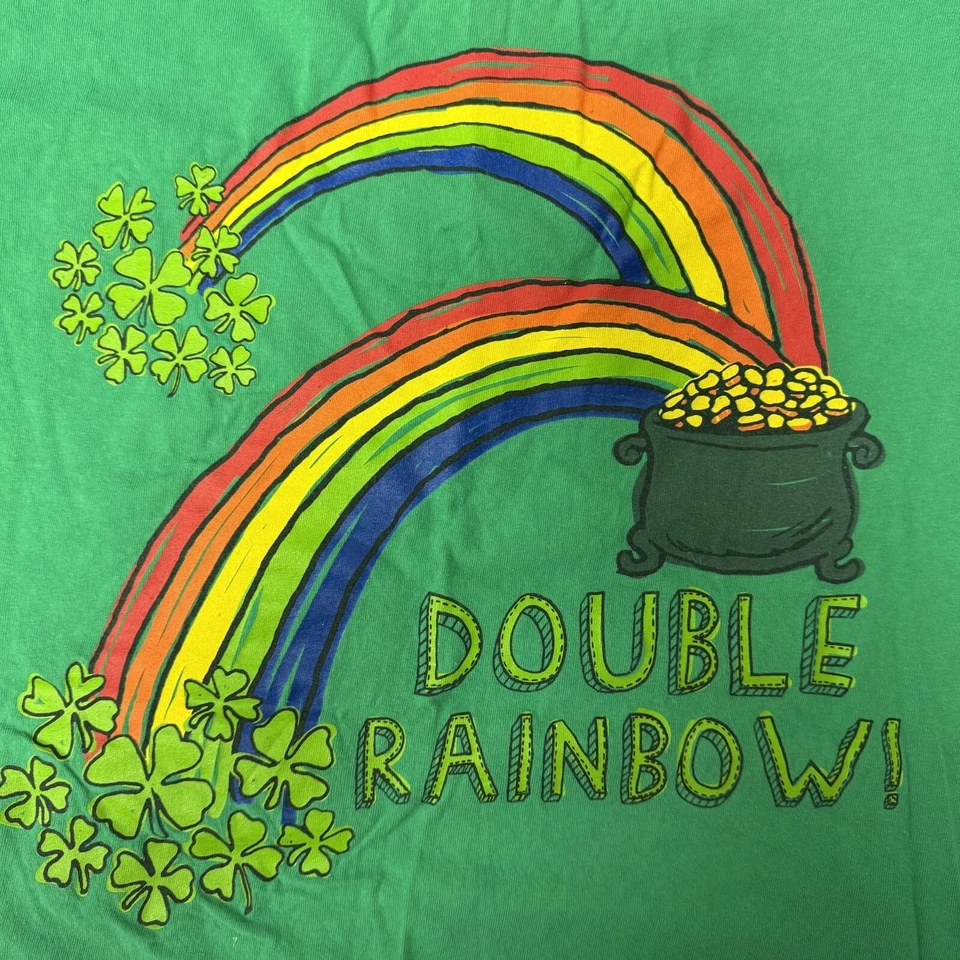 Camiseta Vintage Años 90 Y2K Para Hombre Verde Suerte Irlandesa DOBLE ARCO IRIS Olla de Oro L Foto 2 de 4