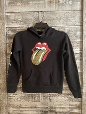 The Rolling Stones Hoodie Black Sweatshirt Kids Girls Small 8-10 EUC