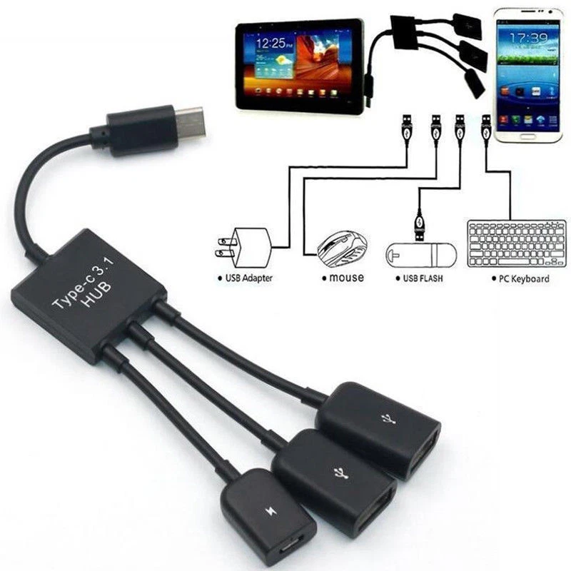 USB-C Type-C 3.1 to 2x USB Type-A OTG Adapter Cable +Power For Apple Macbook Air - Image 3 of 4