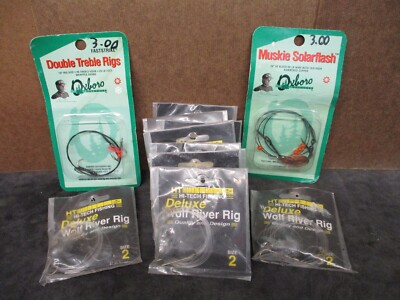 NEW Lot of 9 Deluxe Wolf River Rigs Oxboro Muskie Solarflash Double Treble Rig
