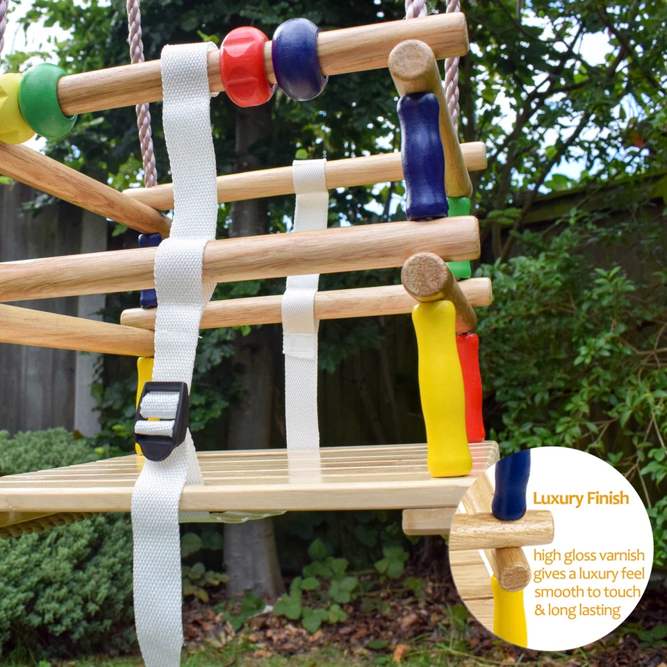Wooden Baby Swing Seat with Safety Harness and Fun Play Beads Nursery Cradle - Image 3 of 4