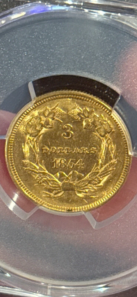 RARE 1854 $3 Indian Princess Head Gold Coin PCGS AU-clean (Only 138,000 Minted) - Image 3 of 4