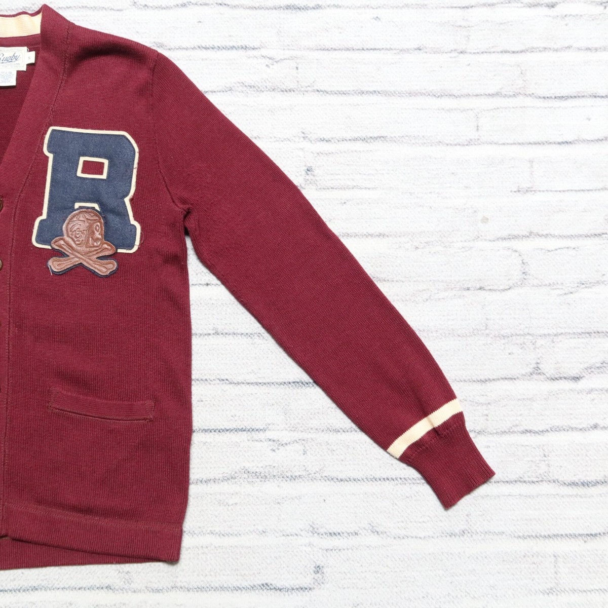 Vintage Rugby by Ralph Lauren Skull Cardigan Jacket Size S Maroon